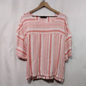 M&S Collection 100% Linen Striped Top Women's XXL White Red Retro 90s Y2K Casual